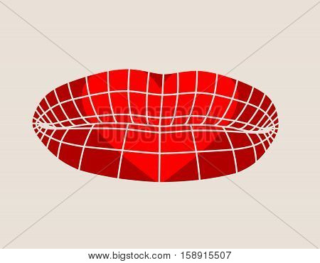 Wire frame polygonal female lips. Simple illustration for printing on T-shirt. Vector illustration of a woman lips symbol. Human lips design. Heart shape print on lips