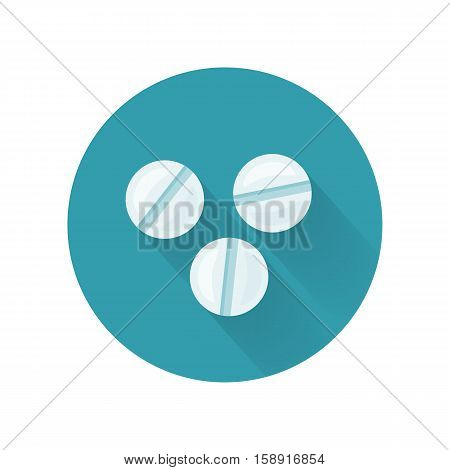 Pills vector illustration in flat style design. Variety types of drugs, dragees, gelatin capsules, pill. Antibiotic, analgesic, antidepressant. Pharmaceuticals goods. Isolated on white background.