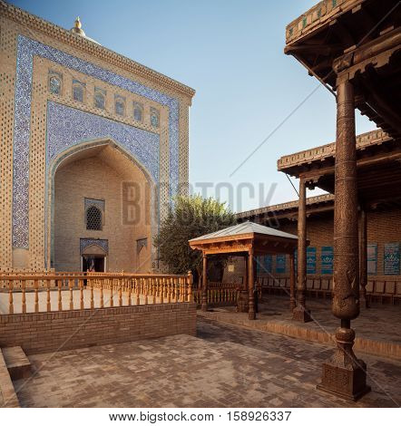 Yard of ancient mosque in the city of Itchan Kala, Khiva, Uzbekistan