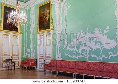 ST. PETERSBURG RUSSIA - OCTOBER 20 2016: Interior of Stroganov Palace. It is a Late Baroque palace in Saint Petersburg. Now it is a museum