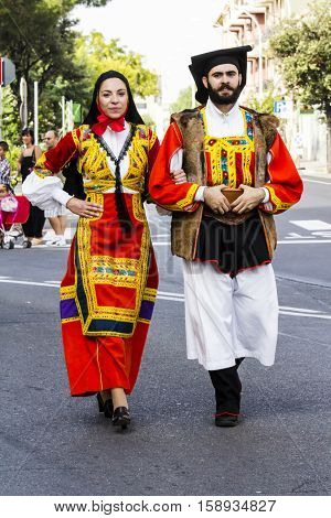 SELARGIUS, ITALY - September 13, 2015: Former marriage Selargino - Sardinia - portrait of people in traditional Sardinian costumes