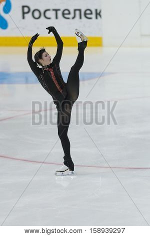 Minsk Belarus -November 19 2016: Unidentified Female Figure Skater performs Ladies Free Skating Program at Ice Star International Figure Skating competition in November 19 2016 in Minsk Republic of Belarus