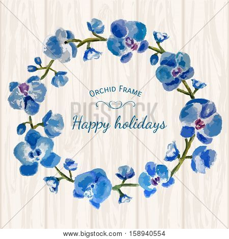 Blue orchid frame background flowers happy holidays