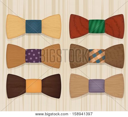 Set of wooden bow ties objects style