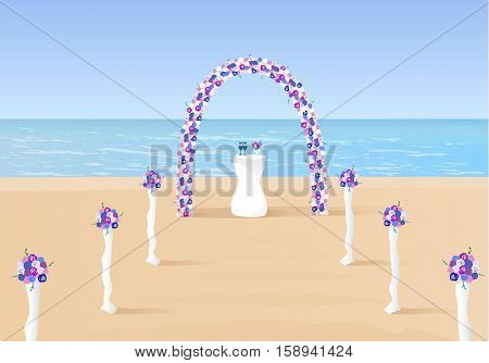 Wedding ceremony arc on the ocean purple