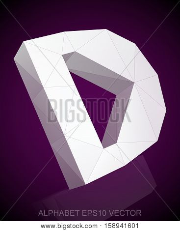 Abstract White 3D polygonal uppercase letter D with reflection. Low poly alphabet collection. EPS 10 vector illustration.