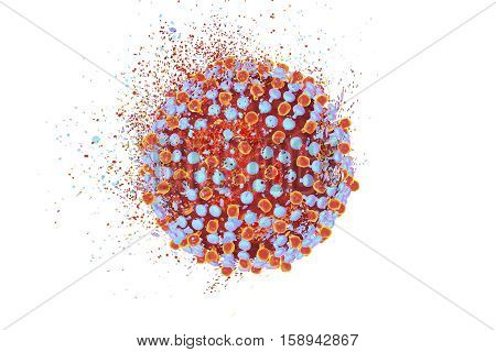 Destruction of hepatitis C virus, 3D illustration. Conceptual image for hepatitis C treatment