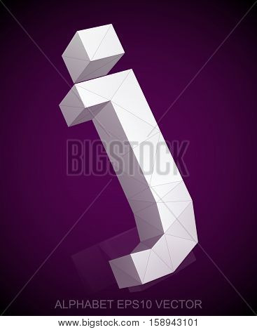 Abstract White 3D polygonal lowercase letter J with reflection. Low poly alphabet collection. EPS 10 vector illustration.