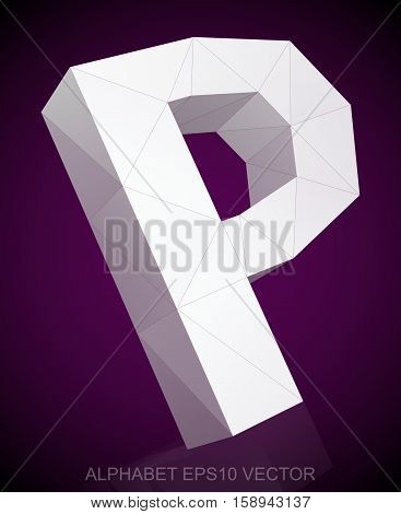 Abstract White 3D polygonal uppercase letter P with reflection. Low poly alphabet collection. EPS 10 vector illustration.