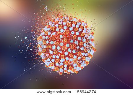 Destruction of hepatitis C virus, 3D illustration. Conceptual image for hepatitis C treatment