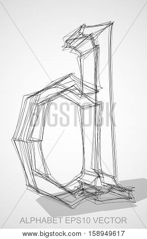 Abstract illustration of a Ink sketched lowercase letterD with Transparent Shadow. Hand drawn 3D D for your design. EPS 10 vector illustration.