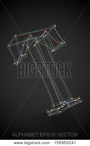 Abstract illustration of a Multicolor sketched uppercase letter T with Reflection. Hand drawn 3D T for your design. EPS 10 vector illustration.
