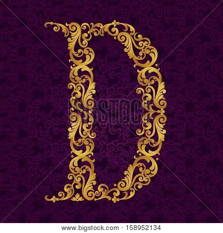 Gold Font Type Letter D, Uppercase.