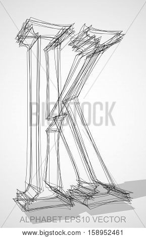 Abstract illustration of a Ink sketched uppercase letter K with Transparent Shadow. Hand drawn 3D K for your design. EPS 10 vector illustration.