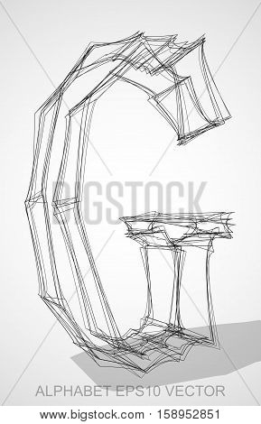 Abstract illustration of a Ink sketched uppercase letter G with Transparent Shadow. Hand drawn 3D G for your design. EPS 10 vector illustration.