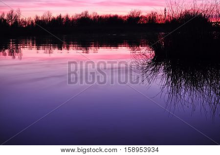 Beautiful Colorful Dusk On A River
