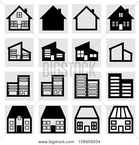 A set of icons of different houses