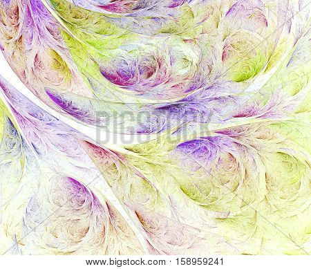 Abstract fractal background - computer-generated image. Chaos lines like a quill or tree branch with leaves on background. Fractal artwork for banners posters web design.