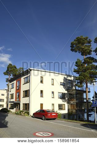 Apartment Block in summer, Nynäshamn in Sweden