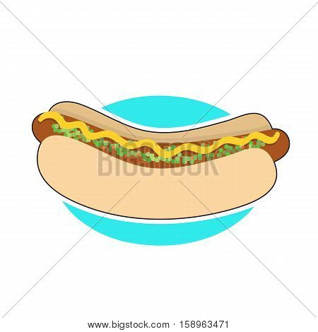A hot dog in a bun with mustard and relish