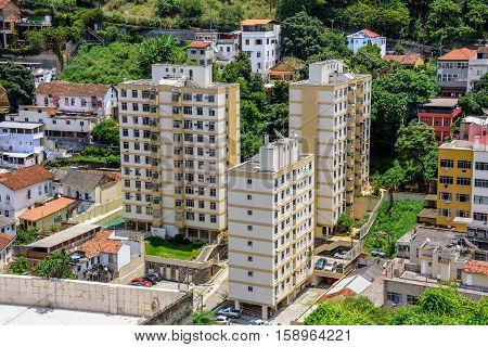Typical residential high buildings in Santa Teresa district, Rio de Janeiro, Brazil