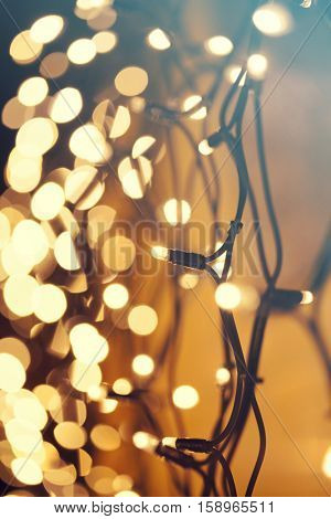 Colorful glowing Christmas lights. Holiday background