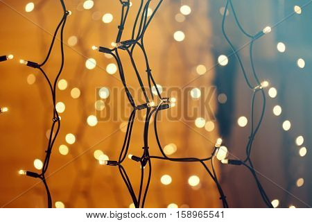 Colorful glowing Christmas lights. Holiday background