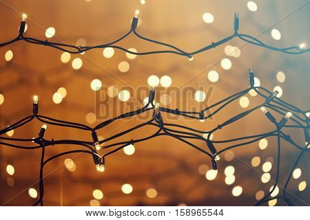 Colorful glowing Christmas lights. Holiday background