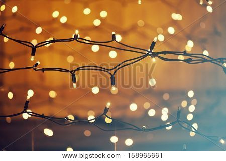 Colorful glowing Christmas lights. Holiday background
