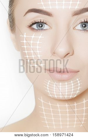 Closeup of female adult with marks on skin for cosmetic medical procedures