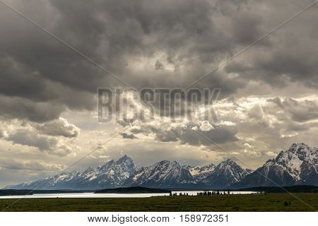 Clouds before the storm over Jackson Lake in Grand Teton National Park in northwestern Wyoming