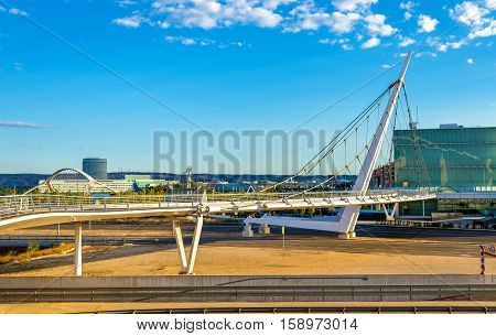 Suspension pedestrian bridge at Zaragoza-Delicias station, Spain