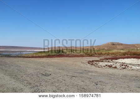 Chokrak mud-cure lake at Kurortnoye Crimea. Russia.