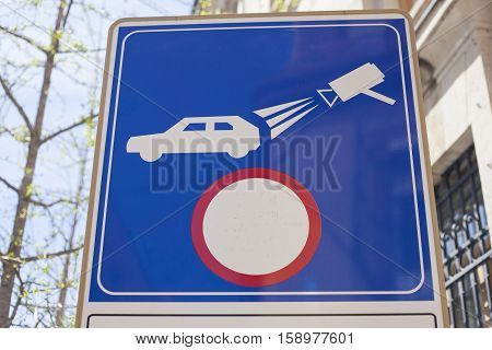 Traffic sign outdoors. Limited traffic area active control
