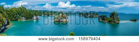 Rocks Landscape in Kabui Bay near Waigeo. West Papuan, Raja Ampat, Indonesia.Banner