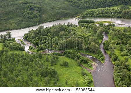 River Zhupanova. Kronotsky Nature Reserve on Kamchatka Peninsula. View from helicopter.