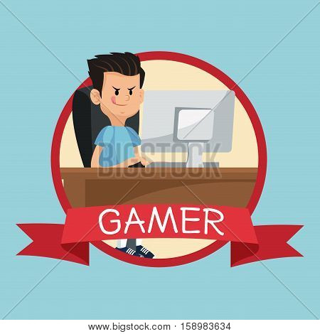 gamer computer online desk banner banner blue backgroung vector illustration eps 10