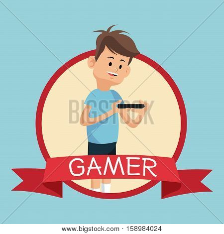 gamer smartphone video playing banner blue backgroung vector illustration eps 10