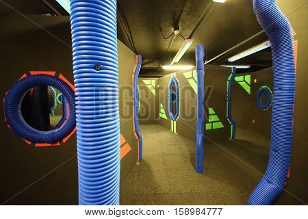 MOSCOW - DEC 13, 2014: Laser tag in the shopping center Capitol Vernadsky