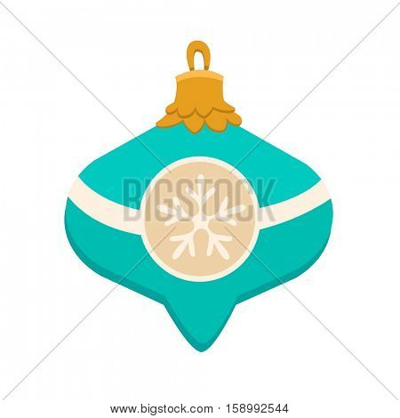 Merry Christmas blue toy with snowflakes icon in roundframe, Christmas balls, vector illustration in flat style