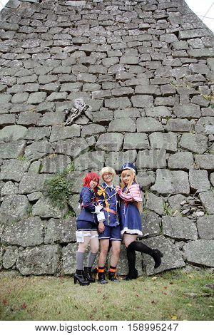 Marugame, Kagawa, Japan -  November 20, 2016: Young japanese girl dressed in cosplay costume at Mamugame-Jou Park. Photo taken in Marugame Cosplay Convention