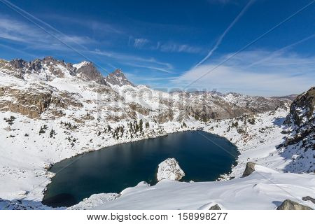Hike to beautiful  Minaret Lake, Ansel Adams Wilderness, Sierra Nevada, California,USA.Autumn season.