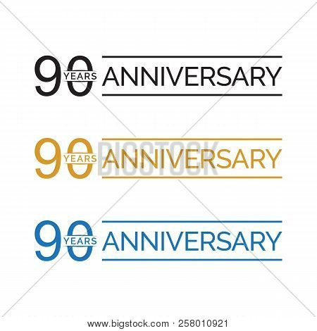 Simple 90th Anniversary Years Logo Vector. Blue Black Gold Color