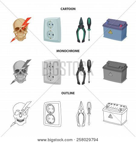 Vector Illustration Of Electricity And Electric Sign. Set Of Electricity And Energy Vector Icon For 