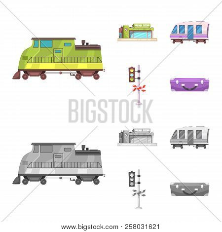 Isolated Object Of Train And Station Logo. Set Of Train And Ticket Stock Symbol For Web.