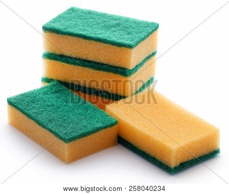 Kitchen Sponge With Scotch Brite Over White Background