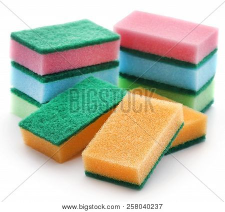 Kitchen Sponge With Scotch Brite Over White Background