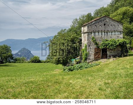 The Mountain Road From Arcumeggia To Laveno, Varese, Lombardy, Italy, At Summer, With Lilies