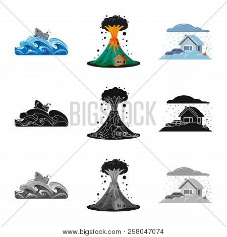 Vector Design Of Natural And Disaster Sign. Set Of Natural And Risk Vector Icon For Stock.