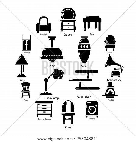 Interior Furniture Icons Set. Simple Illustration Of 16 Interior Furniture Icons For Web